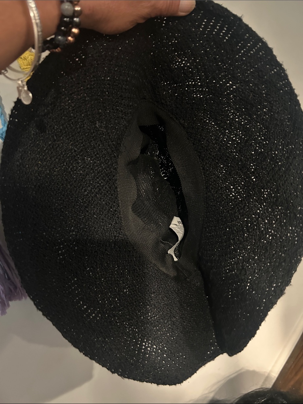 Black Wide-Brim Woven Sun Hat with Aztec Style Turquoise & Purple Band - Picture 7 of 9